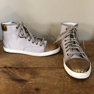 Lanvin High Top Satin Sneaker Gold toes and heel